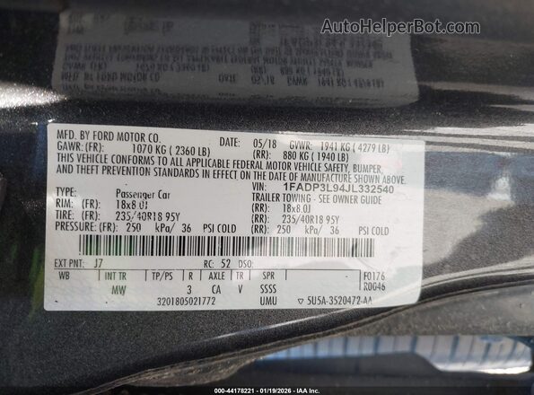 1FADP3L94JL332540 2018 FORD FOCUS ST Серый Вид подкапотного пространства