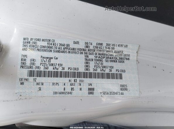 1FADP3R4XGL380788 2016 FORD FOCUS ELECTRIC Белый Вид подкапотного пространства