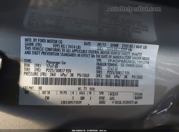 1FADP5AU0GL100254 2016 FORD C-MAX HYBRID Tan Widok komory silnika