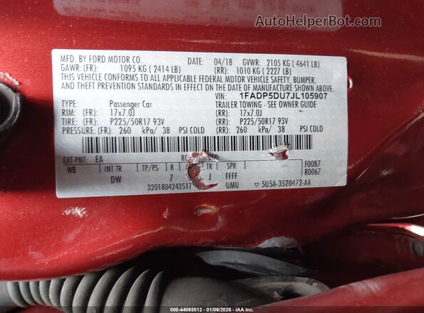 1FADP5DU7JL105907 2018 FORD C-MAX HYBRID Red Вид підкапотного простору