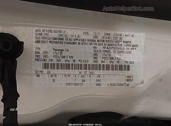 1FADP5DU8JL101901 2018 FORD C-MAX HYBRID Белый Вид подкапотного пространства