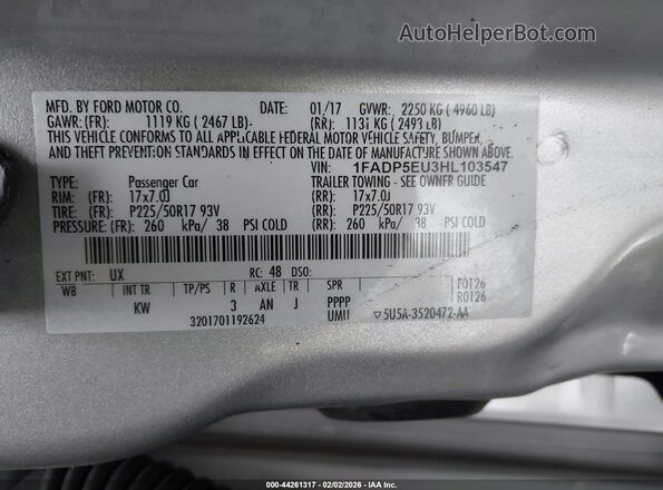 1FADP5EU3HL103547 2017 FORD C-MAX ENERGI Silver Vista del compartimento del motor
