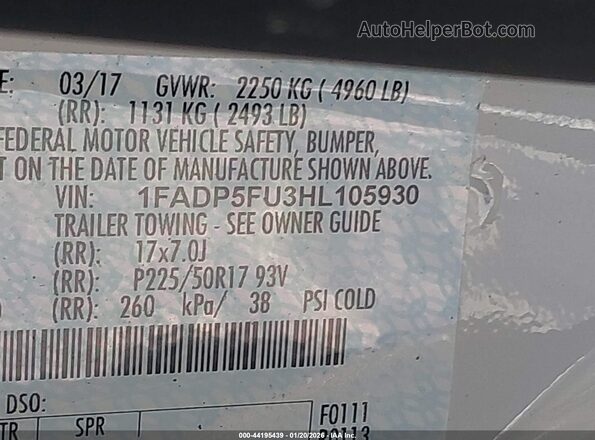 1FADP5FU3HL105930 2017 FORD C-MAX ENERGI Белый Вид подкапотного пространства