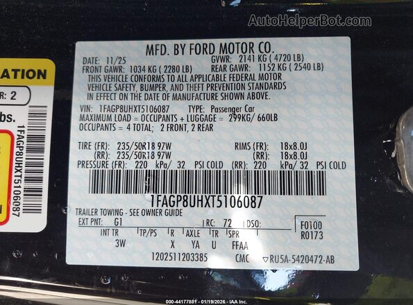1FAGP8UHXT5106087 2026 FORD MUSTANG Black 