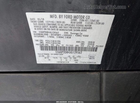 1FAHP2D84JG129562 2018 FORD TAURUS Black 