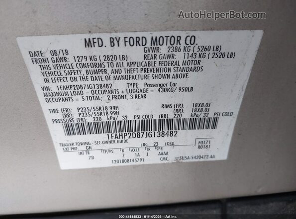 1FAHP2D87JG138482 2018 FORD TAURUS Champagne Engine compartment view