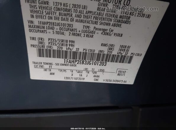1FAHP2E83JG101203 2018 FORD TAURUS Blue Շարժիչի բաժամունքի տեսք
