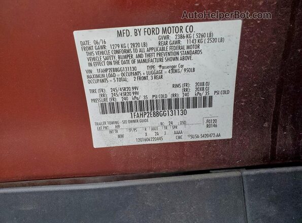 1FAHP2E88GG131130 2016 FORD TAURUS Maroon 