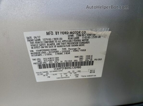 1FAHP2F80HG120980 2017 FORD TAURUS Silver Вид підкапотного простору