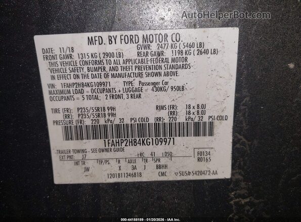 1FAHP2H84KG109971 2019 FORD TAURUS Gray Vista del compartimento del motor