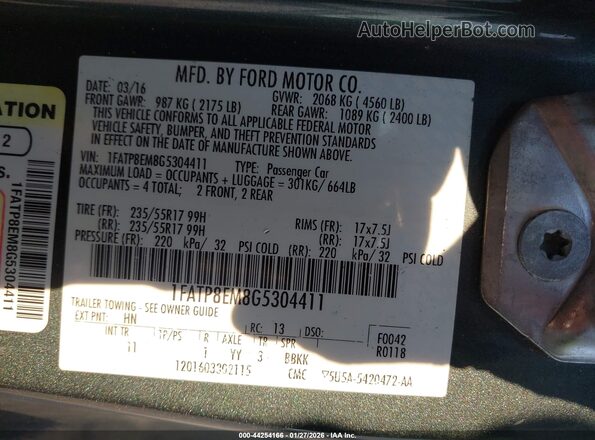 1FATP8EM8G5304411 2016 FORD MUSTANG Gray Vista del compartimento del motor