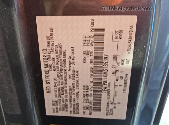 1FATP8FF0M5135397 2021 FORD MUSTANG Серый Вид подкапотного пространства