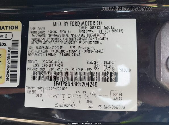 1FATP8UH3H5204240 2017 FORD MUSTANG Black 