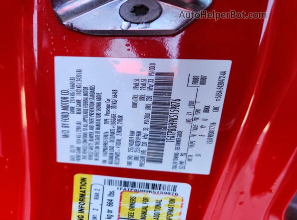 1FATP8UH9K5159876 2019 FORD MUSTANG Red Вид підкапотного простору