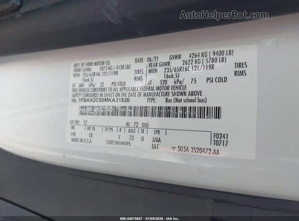 1FBAX2C80MKA31826 2021 FORD PASSENGER White ძრავის განყოფილების ხედი