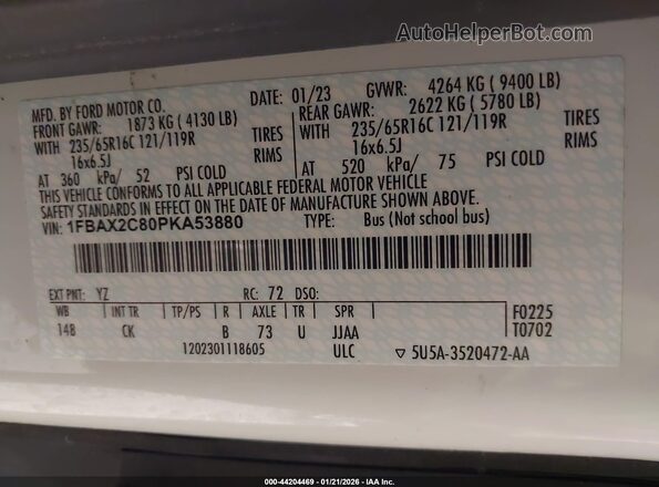 1FBAX2C80PKA53880 2023 FORD PASSENGER White 