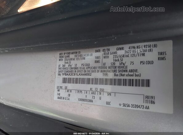 1FBAX2C81LKA44082 2020 FORD PASSENGER Silver 