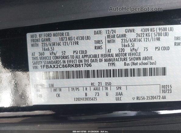 1FBAX2C86RKB81706 2024 FORD PASSENGER Black Շարժիչի բաժամունքի տեսք