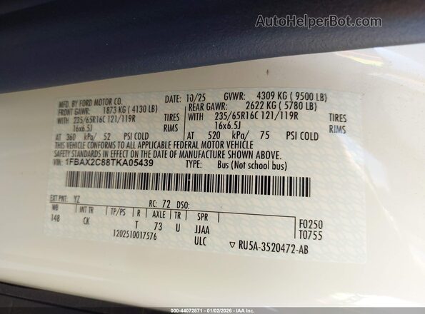 1FBAX2C88TKA05439 2026 FORD PASSENGER White Engine compartment view