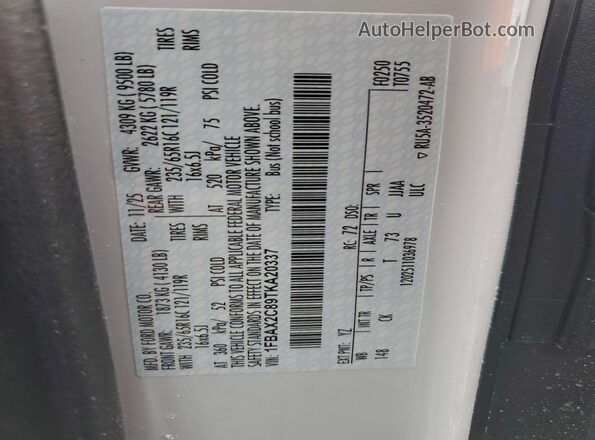 1FBAX2C89TKA20337 2026 FORD TRANSIT White Вид наклейки з VIN-кодом