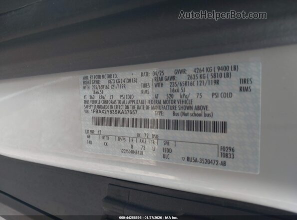 1FBAX2Y83SKA37657 2025 FORD PASSENGER White Widok komory silnika