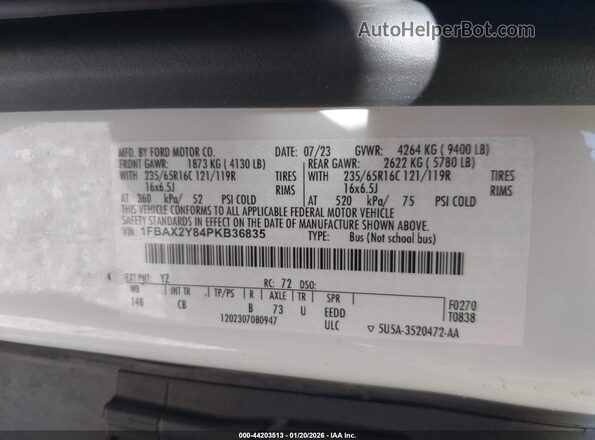 1FBAX2Y84PKB36835 2023 FORD PASSENGER White 