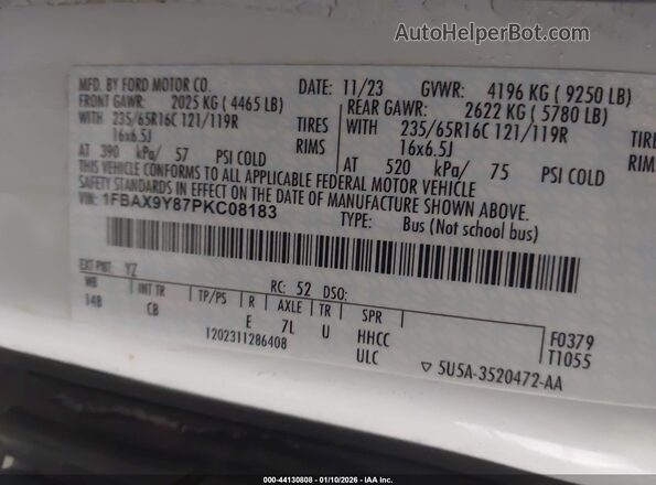 1FBAX9Y87PKC08183 2023 FORD PASSENGER White 