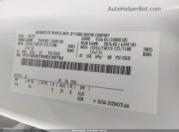 1FD7W2BT8NEC92762 2022 FORD F-250 Белый Вид подкапотного пространства