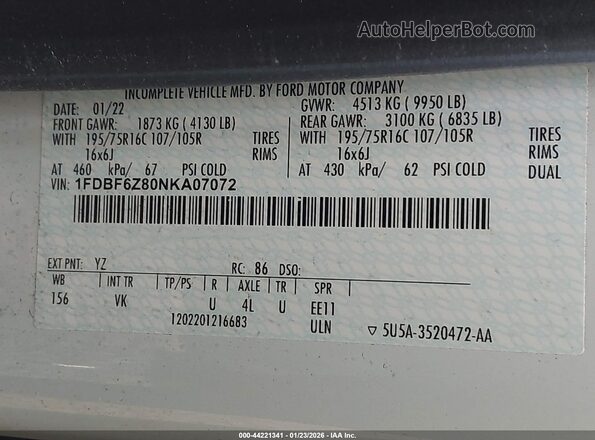 1FDBF6Z80NKA07072 2022 FORD TRANSIT-350 White Engine compartment view