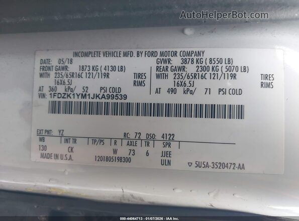 1FDZK1YM1JKA99539 2018 FORD TRANSIT-150 White Вид підкапотного простору