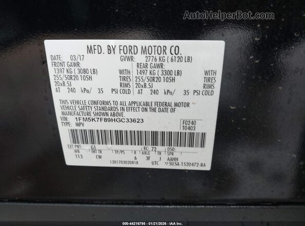 1FM5K7F89HGC33623 2017 FORD FORD EXPLORER Black Vista del compartimento del motor