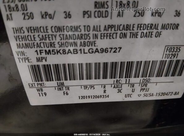 1FM5K8AB1LGA96727 2020 FORD POLICE INTERCEPTOR Black Widok komory silnika