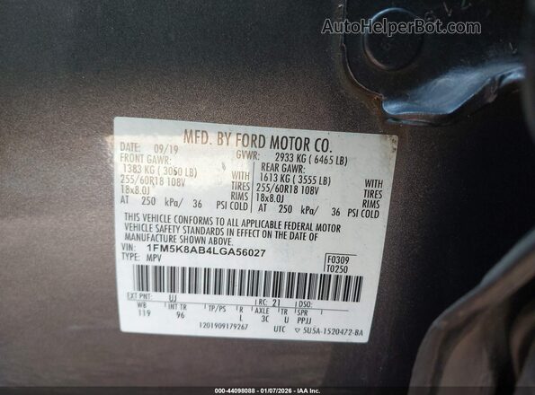 1FM5K8AB4LGA56027 2020 FORD POLICE INTERCEPTOR Gray Widok komory silnika