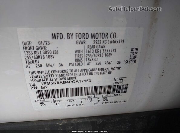1FM5K8AB4PGA17153 2023 FORD POLICE INTERCEPTOR White ძრავის განყოფილების ხედი
