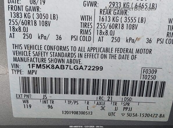 1FM5K8AB7LGA72299 2020 FORD POLICE INTERCEPTOR Silver Engine compartment view