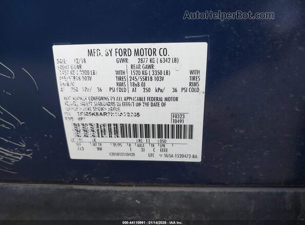 1FM5K8AR2KGA79205 2019 FORD POLICE INTERCEPTOR Blue Engine compartment view