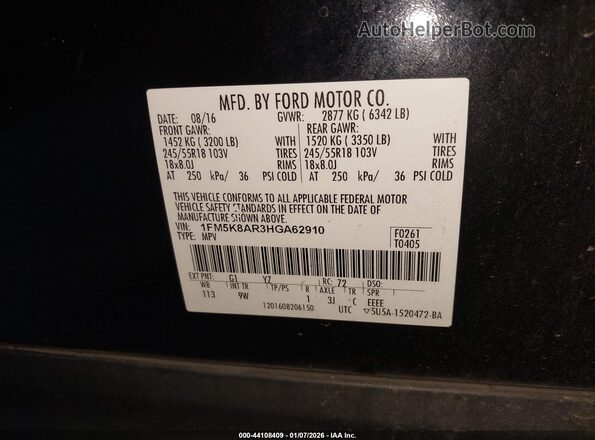 1FM5K8AR3HGA62910 2017 FORD UTILITY POLICE INTERCEPTOR Black 