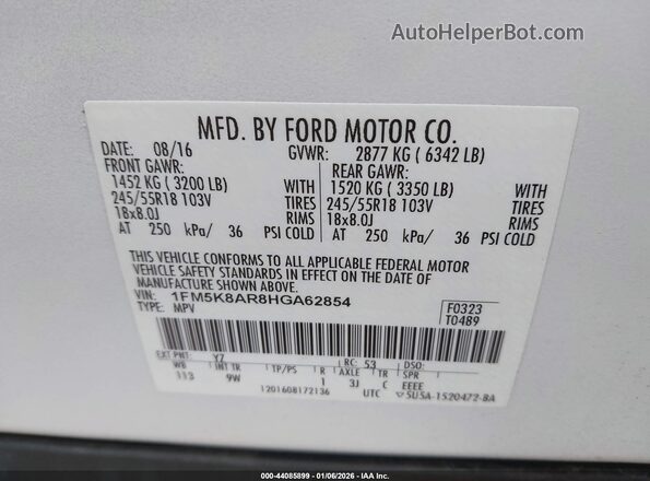 1FM5K8AR8HGA62854 2017 FORD UTILITY POLICE INTERCEPTOR White Vista del compartimento del motor