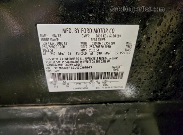 1FM5K8F83JGC85843 2018 FORD FORD EXPLORER Black Vista de la etiqueta del VIN