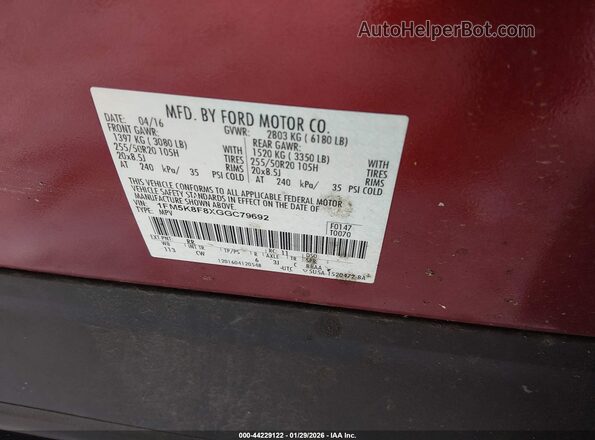 1FM5K8F8XGGC79692 2016 FORD FORD EXPLORER Red Widok komory silnika