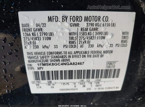 1FM5K8GC4NGA82467 2022 FORD FORD EXPLORER Black Շարժիչի բաժամունքի տեսք