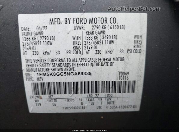 1FM5K8GC5NGA69338 2022 FORD FORD EXPLORER Gray Engine compartment view