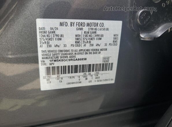 1FM5K8GC9RGA86858 2024 FORD FORD EXPLORER Gray VIN sticker view