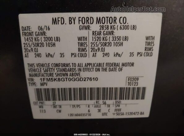 1FM5K8GT0GGD27610 2016 FORD FORD EXPLORER Gray Widok komory silnika