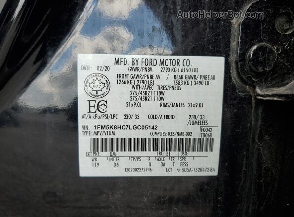 1FM5K8HC7LGC05142 2020 FORD FORD EXPLORER Black ძრავის განყოფილების ხედი