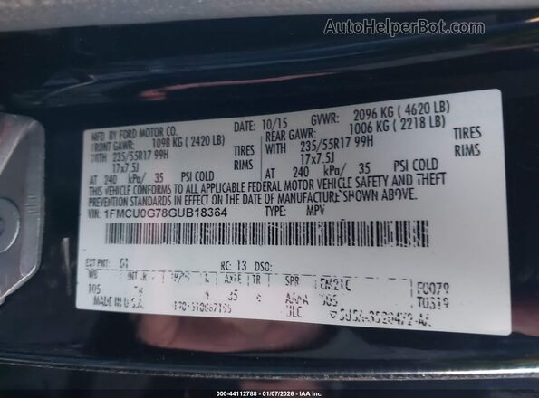 1FMCU0G78GUB18364 2016 FORD ESCAPE Black Вид підкапотного простору