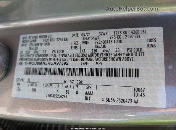 1FMCU0MN5RUA97592 2024 FORD ESCAPE Silver 