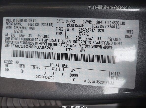1FMCU9GN6PUA86209 2023 FORD ESCAPE Gray Engine compartment view