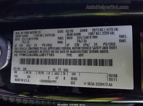 1FMCU9J99LUB17183 2020 FORD ESCAPE Черный 