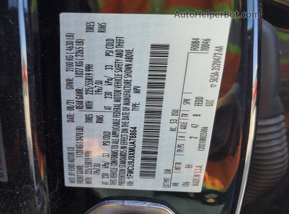 1FMCU9J9XMUA78864 2021 FORD ESCAPE Black ძრავის განყოფილების ხედი